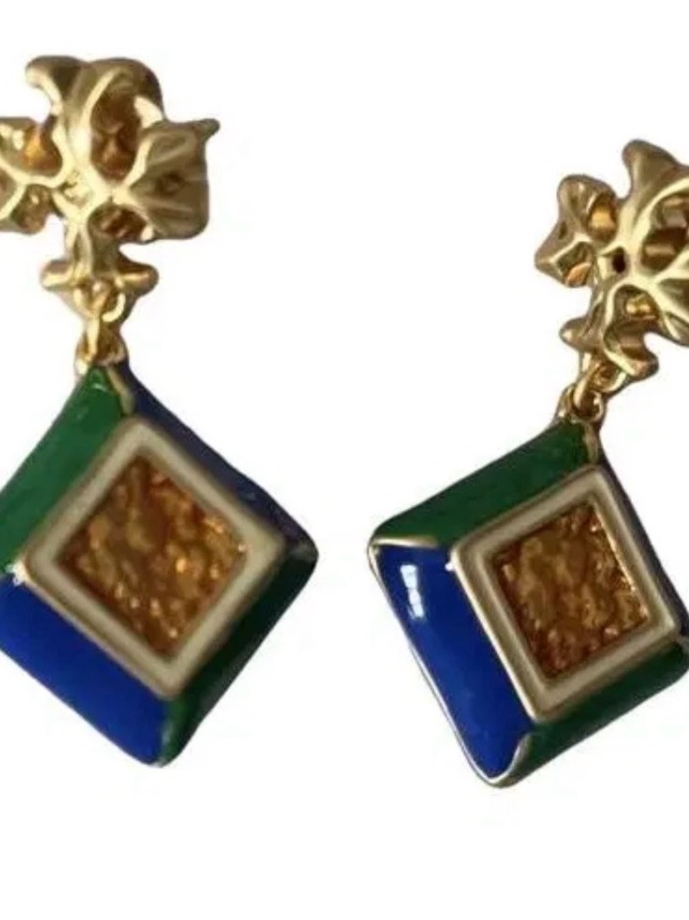 Tory Burch Gold-Tone Blue and Green Enamel Drop Earrings